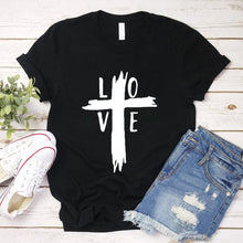 Load image into Gallery viewer, Christian Love Cross T Shirt Distressed Cross Shirt New Arrival Easter Top Tees
