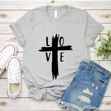 Load image into Gallery viewer, Christian Love Cross T Shirt Distressed Cross Shirt New Arrival Easter Top Tees
