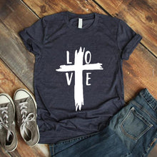 Load image into Gallery viewer, Christian Love Cross T Shirt Distressed Cross Shirt New Arrival Easter Top Tees
