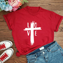 Load image into Gallery viewer, Christian Love Cross T Shirt Distressed Cross Shirt New Arrival Easter Top Tees
