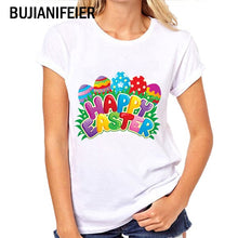 Load image into Gallery viewer, BUJIANIFEIER 2019new Women's Short Sleeve T-Shirt Easter Cartoon Happy Easter Thermal Transfer T-Shirt BJN245
