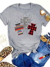 Load image into Gallery viewer, YELITE Faith cross T-Shirt Leopard Printed Faith Red Plaid stripe Cross Shirt Christian Shirt women Easter cotton aesthetic Tee
