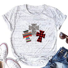 Load image into Gallery viewer, YELITE Faith cross T-Shirt Leopard Printed Faith Red Plaid stripe Cross Shirt Christian Shirt women Easter cotton aesthetic Tee
