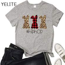 Load image into Gallery viewer, YELITE Easter Day Plaid Leopard Printed Hip Hop Bunnies T-Shirt Easter Bunnies colourful Shirts women 100%cotton aesthetic Tee
