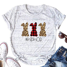 Load image into Gallery viewer, YELITE Easter Day Plaid Leopard Printed Hip Hop Bunnies T-Shirt Easter Bunnies colourful Shirts women 100%cotton aesthetic Tee
